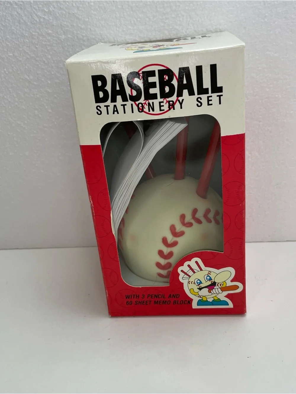 Vintage Novelty Baseball Stationery Desk Set With New 3 Pencils, Memo Pad